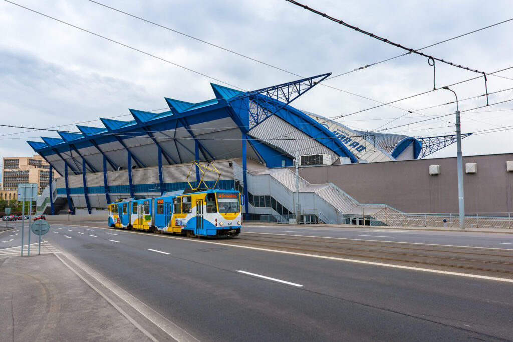 Kosice, Slovakia  April 29 2019: Side View Of Steel Arena  Ice