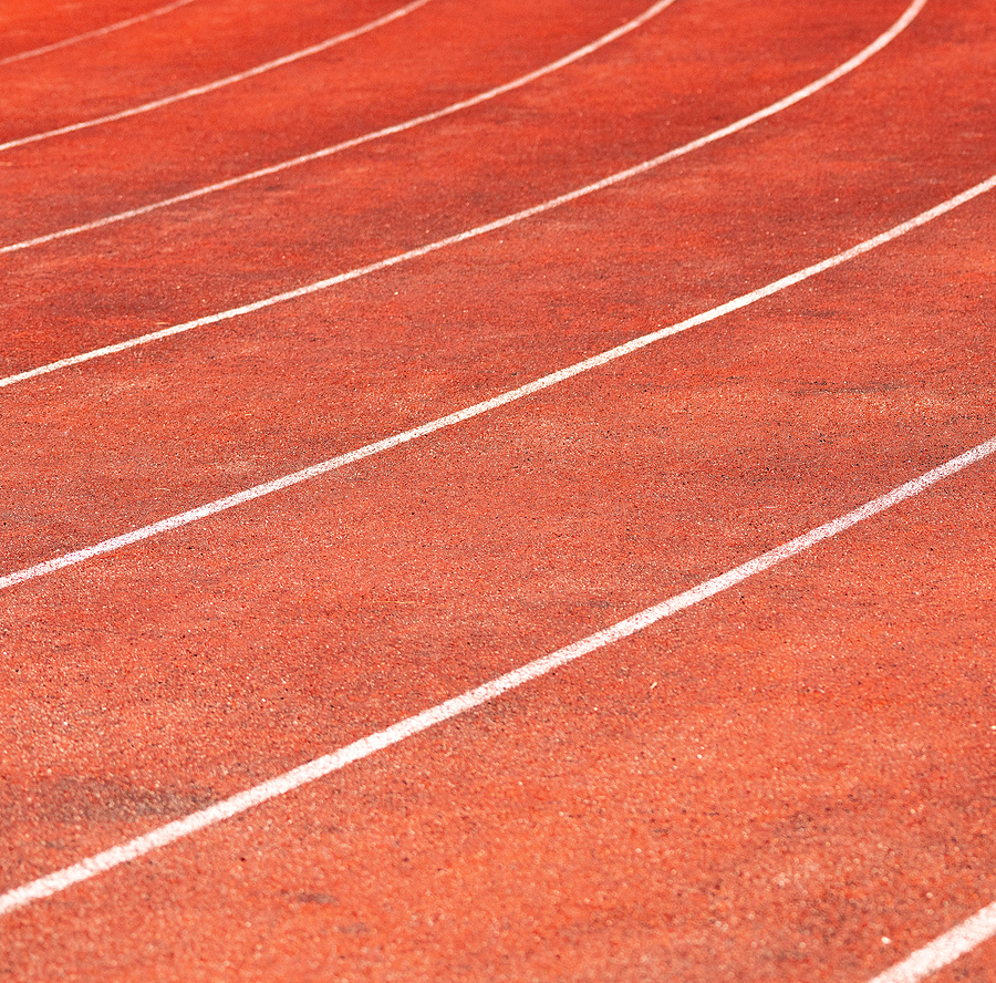 Stadium Track For Running And Athletics Competitions. New Synthe